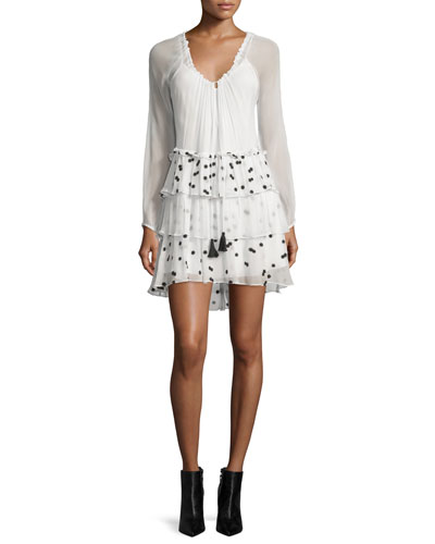 Elizabeth and James Irma Dot-Print Layered Dress Ivory/Black