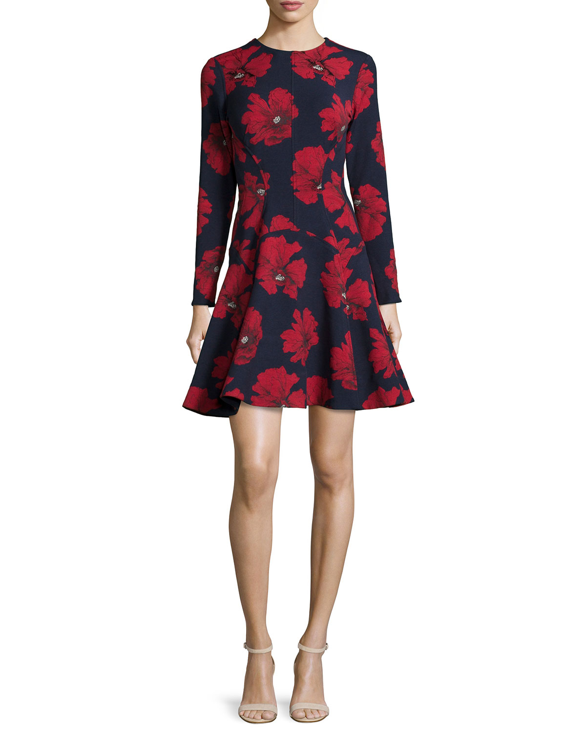 Flare Dress, Navy/Poppy | Neiman Marcus