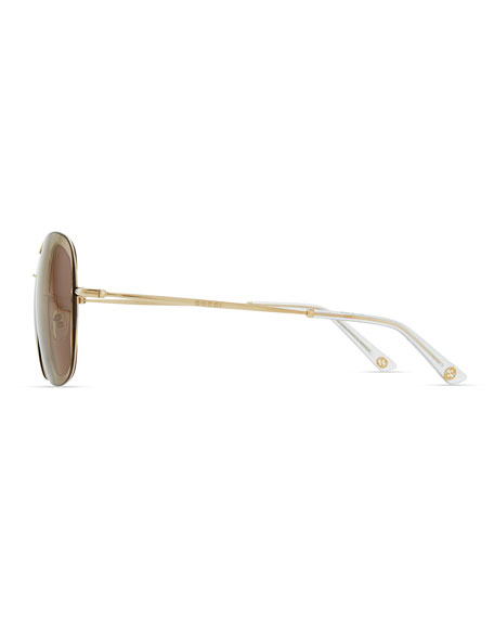 gucci brown & gold branded aviator sunglasses
