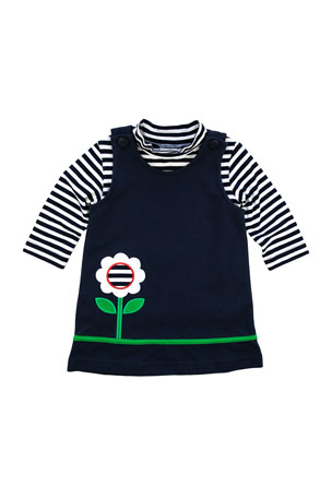 Robe Fille Florence Eiseman Bleu Blanc à Fleurs Piquées Et Nœud Satin - Taille 4, Très Bon état