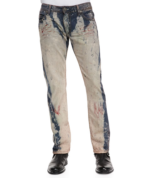 Jean Graffiti-Wash Bleached Denim Jeans
