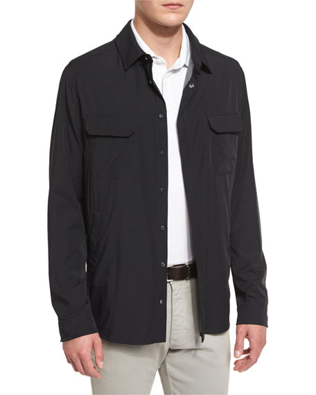 Snap-Front Long-Sleeve Shirt Jacket 