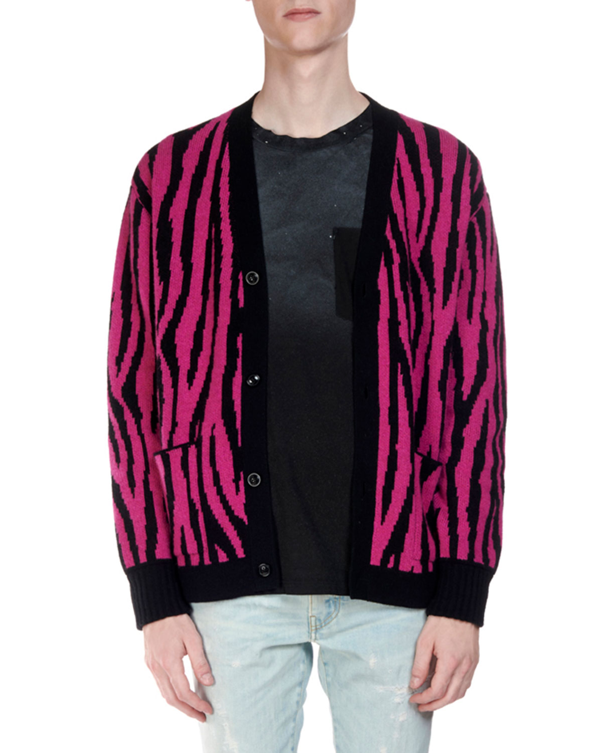 Amiri Men S Zebra Knit Cashmere Cardigan Neiman Marcus