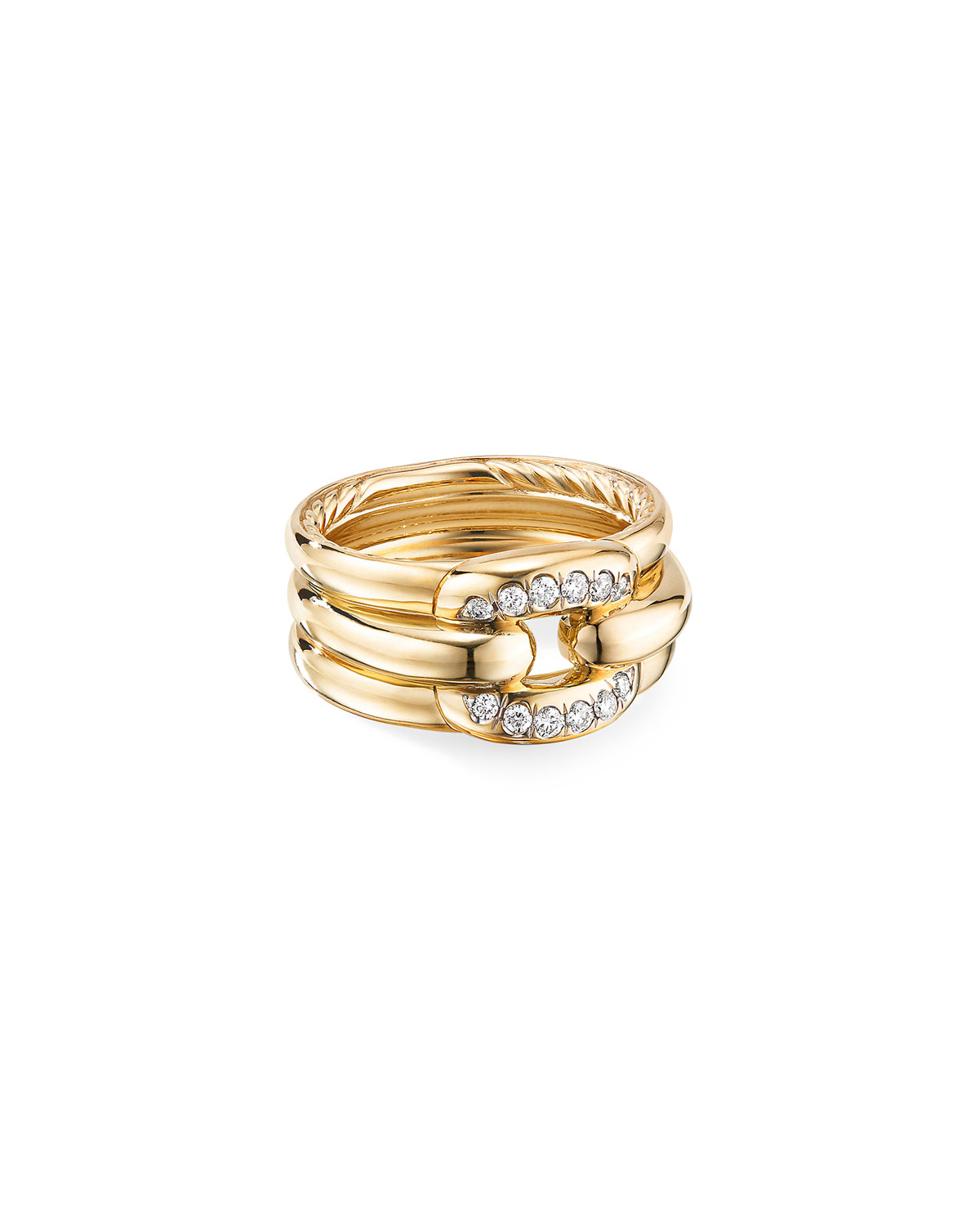 David Yurman Thoroughbred 18k Diamond Cushion Link Ring, Size 7