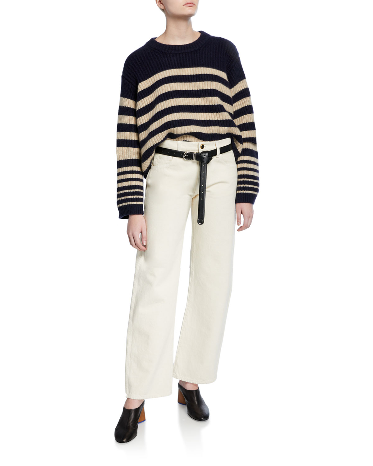Kerrie Straight-Leg Crop Jeans, Ivory 