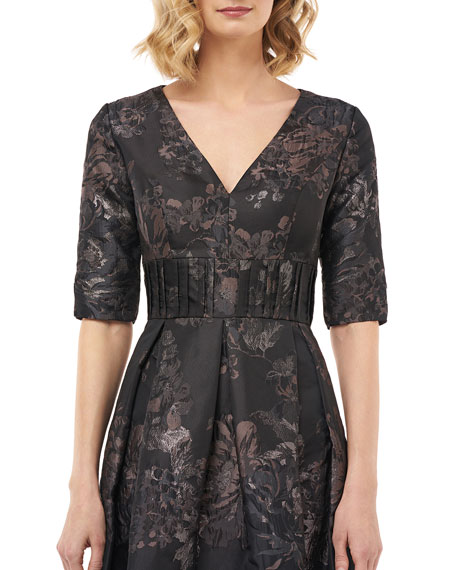 Robe Cocktail NEW YORK KAY UNGER En Dentelle Et Shantung Couleur Corail - Taille 6 - Genou - Sans Manches