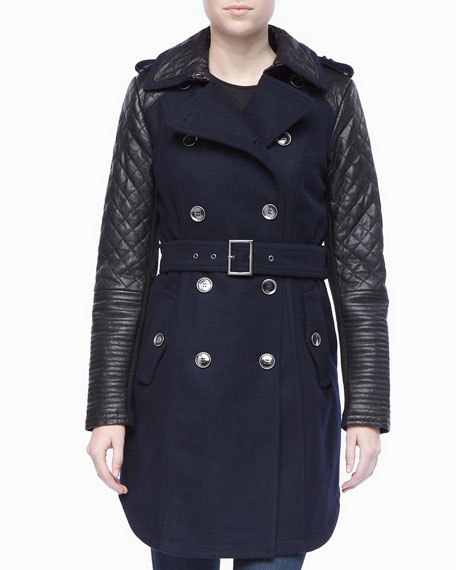 BCBG Trench Coat with Leather Sleeves