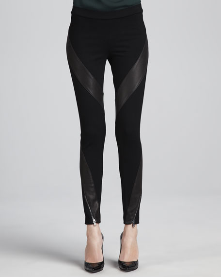 Haute Hippie Leather-Panel Ponte Pants