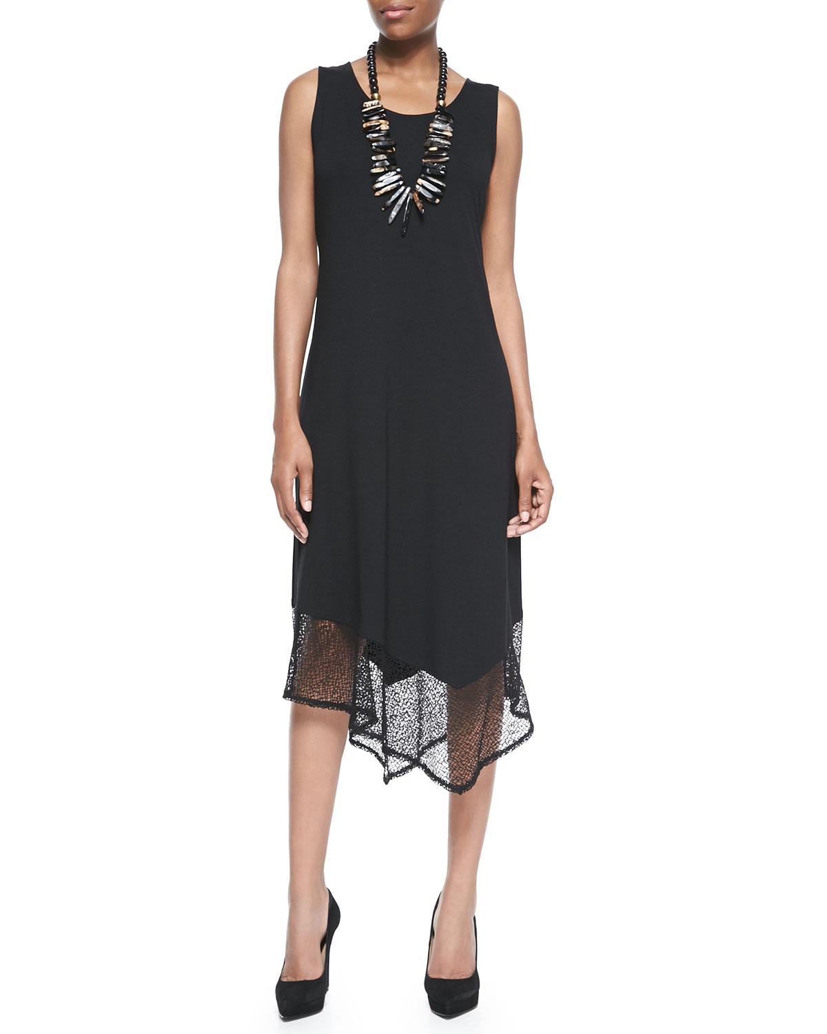 Eileen Fisher Sleeveless Lace-Trim Dress