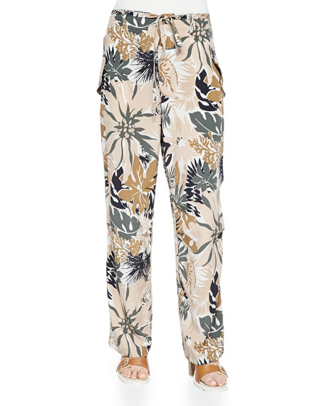 Bone Victoria Tie-Waist Floral-Print Pants