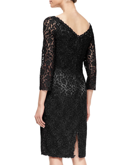 Sleeve Floral Lace Cocktail Dress 