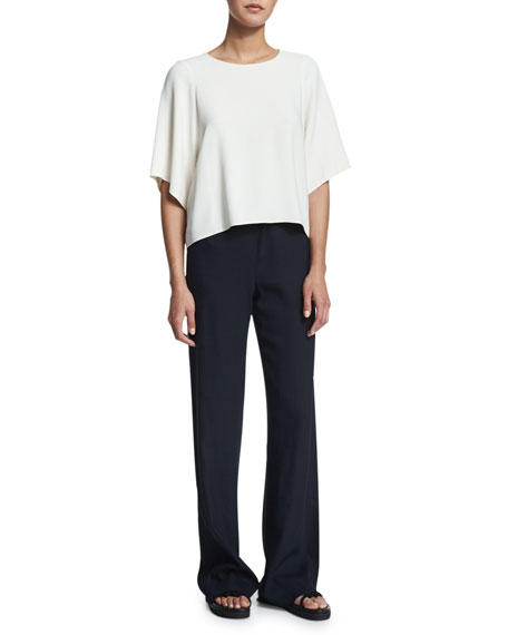Helmut Lang 70s Crepe Wide-Leg Pants, Navy