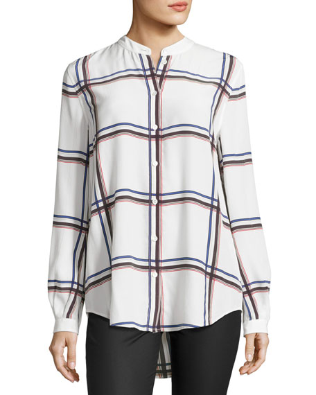 Equipment Henri Plaid Silk Blouse, White