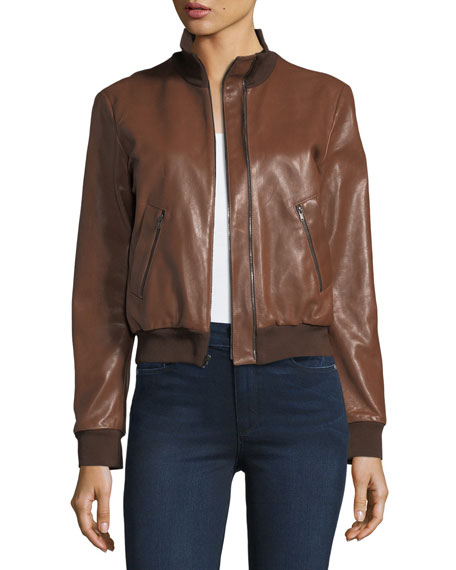 Halston Heritage Leather Bomber Jacket 