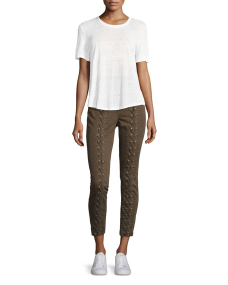 A.L.C. Alber Lace-Back Linen Tee, White 