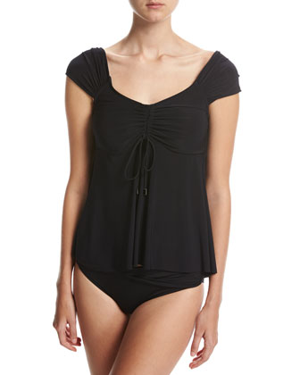 Magicsuit Piper Solid Cap-Sleeve Tankini Swim Top, Black | Neiman Marcus