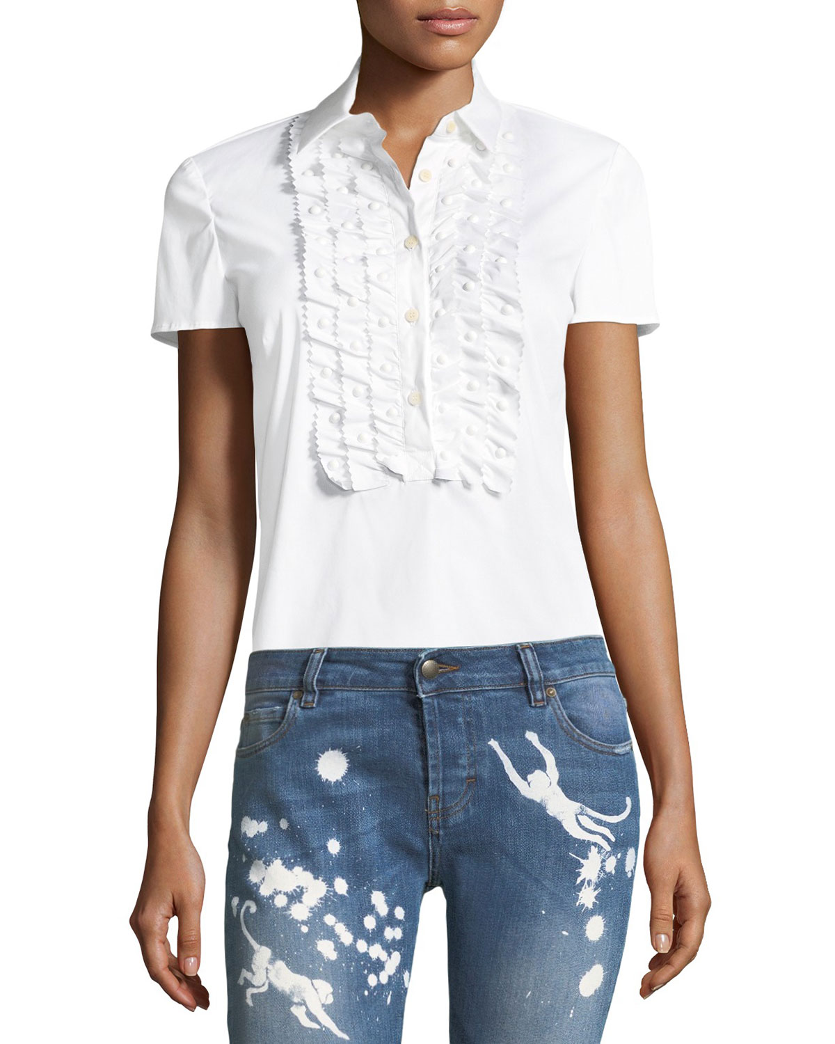 ruffle front cotton blouse