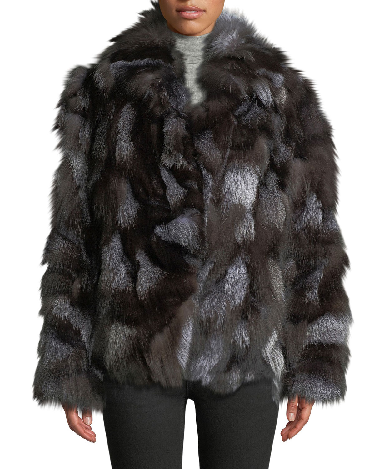 Halston Heritage Patched Fox Fur Jacket 