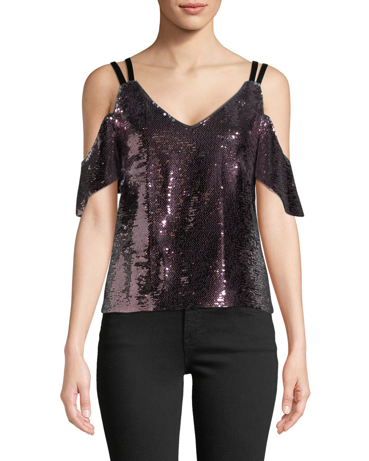 Lepore ColdShoulder Sparkle Sequin Top Neiman Marcus