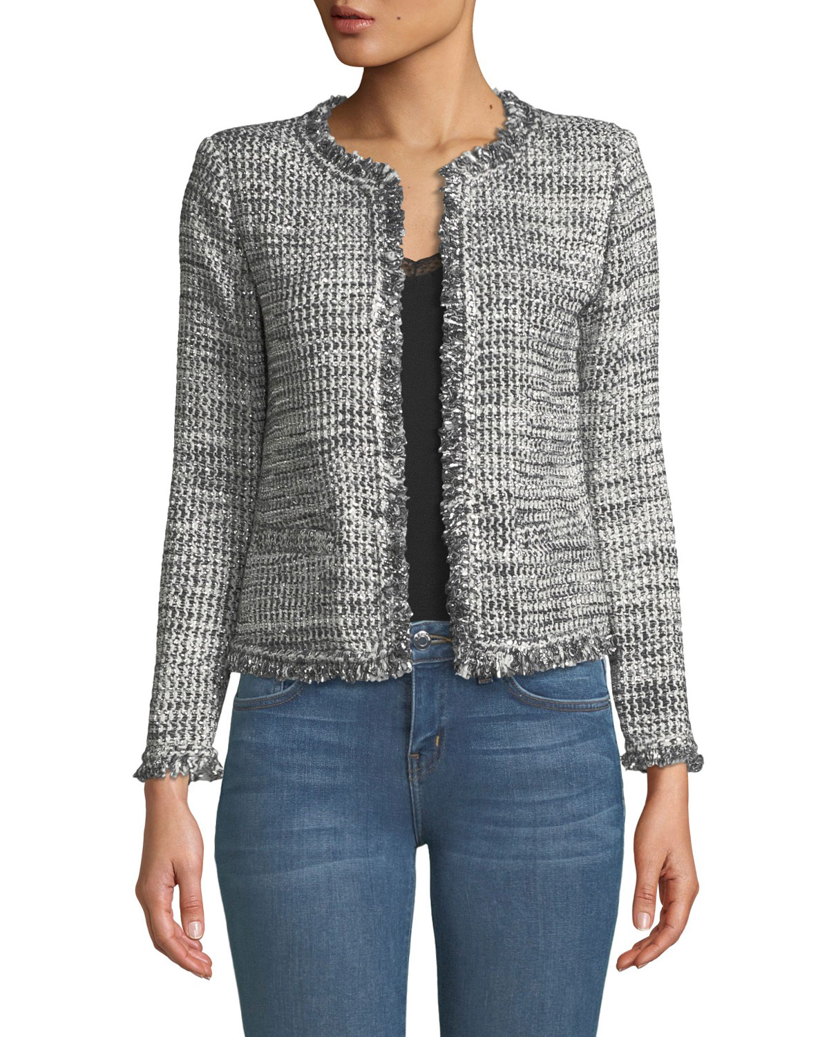 Unplug Open-Front Tweed Jacket