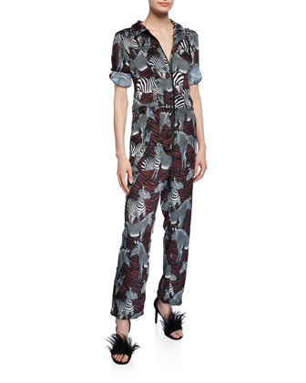 Le Superbe Goodall Zebra-Print Jumpsuit 