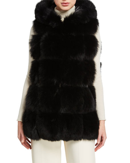 Belle Fare Fox Fur Hooded A-Line Vest 
