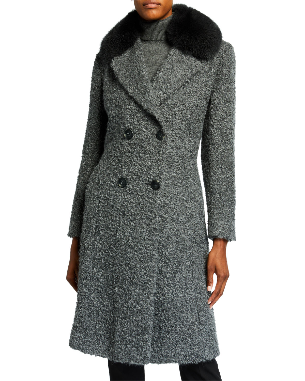 Sofia Cashmere Fox Fur-Lapel Princess 