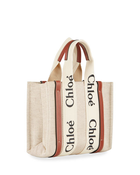 chloe woody large logo canvas shopper tote bag