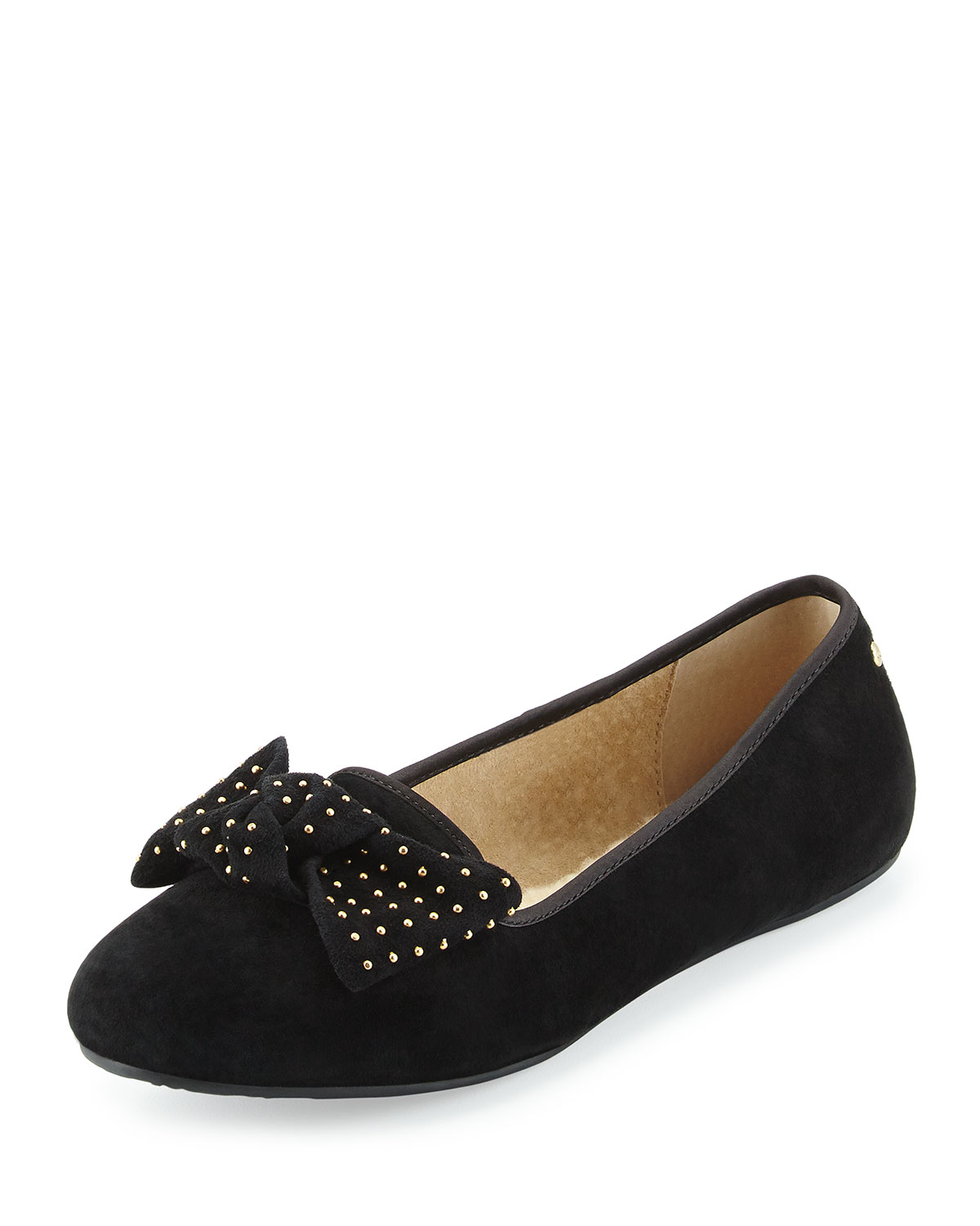 UGG Alloway Stud-Bow Suede Flat, Black