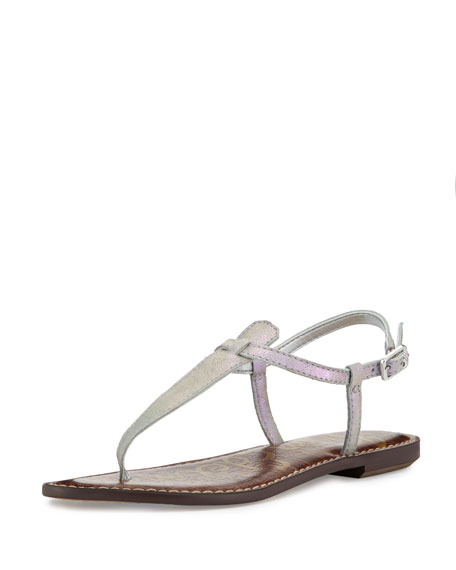 iridescent flat sandals