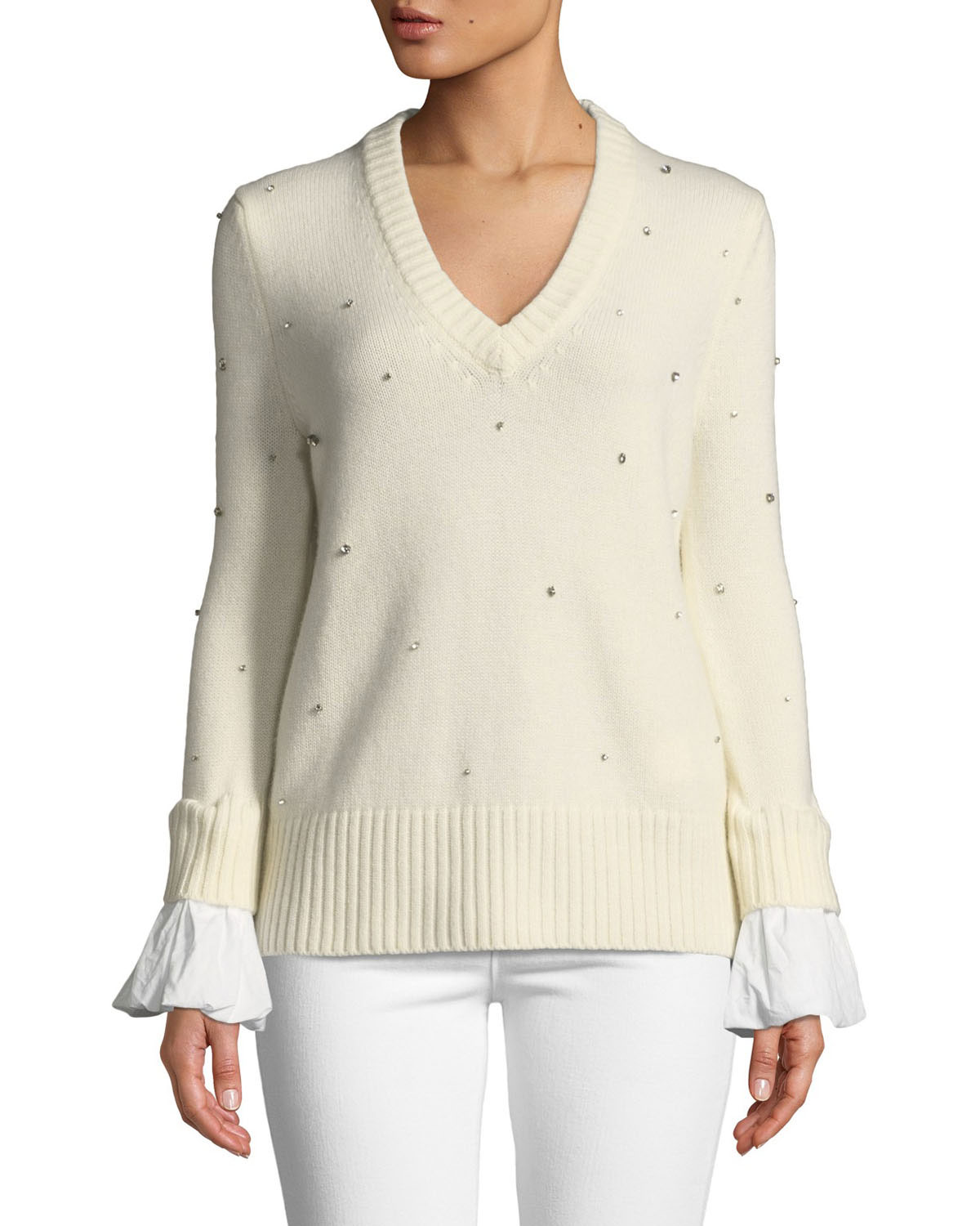 Johanna Ortiz Cashmere Crystal V-Neck 