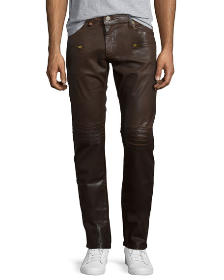 Robin's Jeans Motard Wax-Coated Jeans, Dark Brown | Neiman Marcus