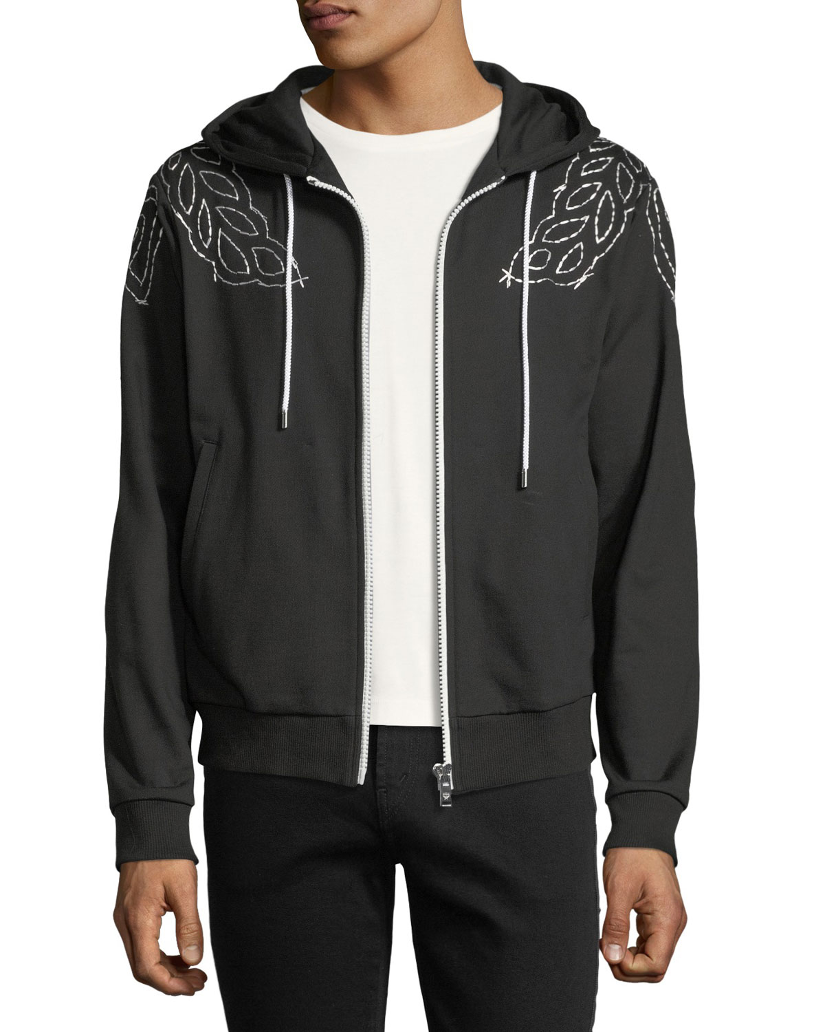 MCM Laurel-Embroidered Zip-Front Hoodie | Neiman Marcus