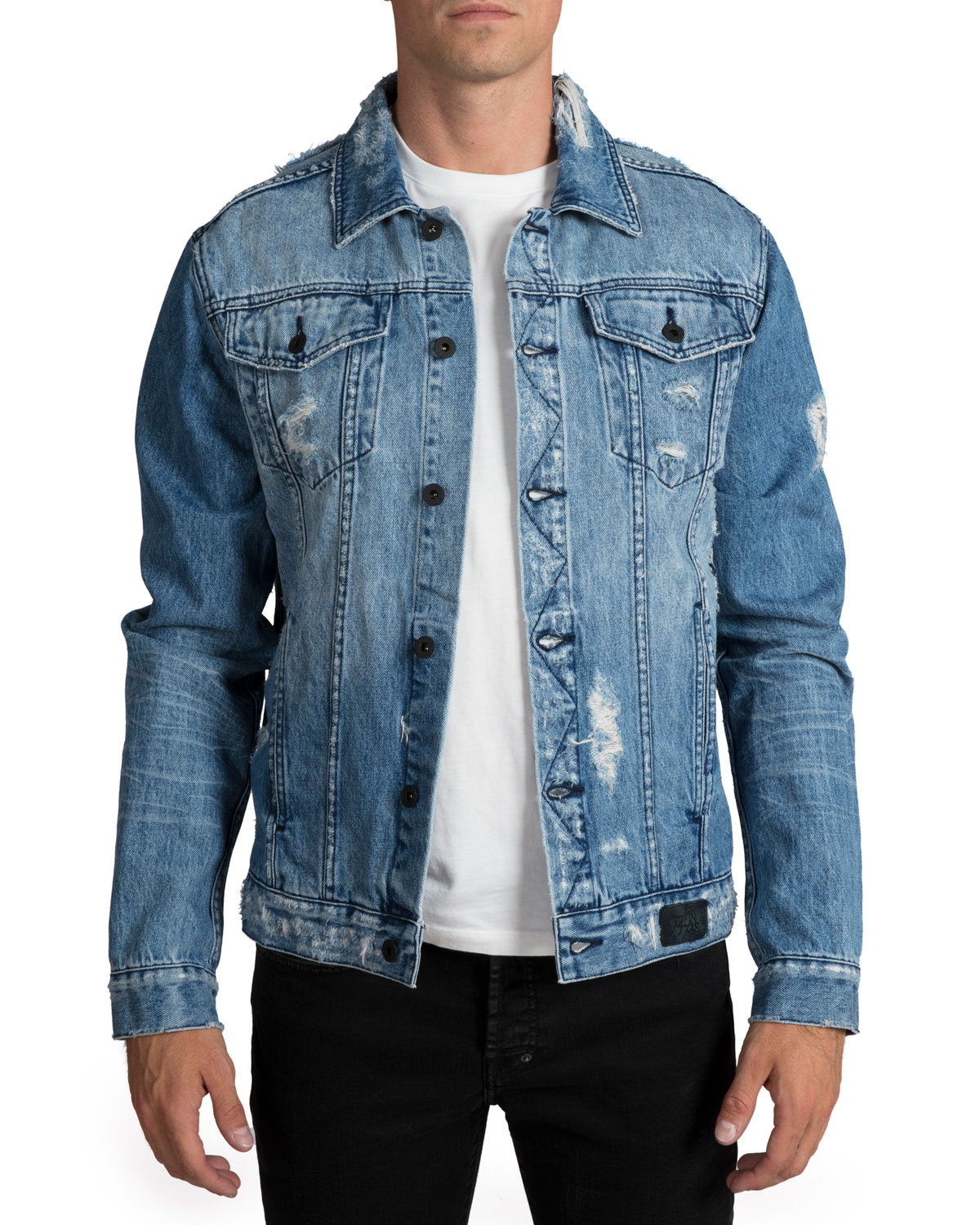 PRPS Men's Light Wash Destroyed Denim Jacket Neiman Marcus