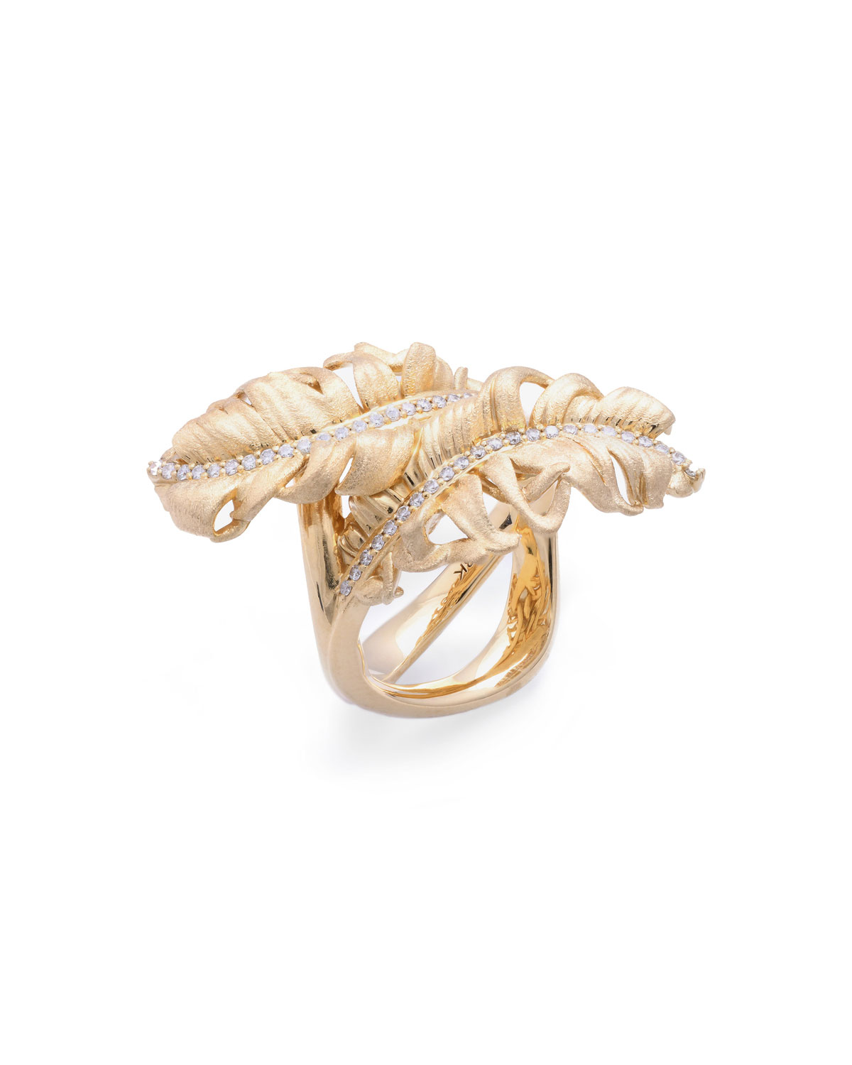 Adam Foster Fine Jewelry 18k Diamond 2Feather Ring, Size