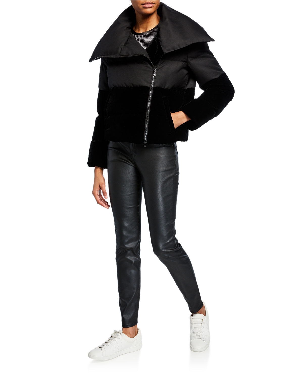 Quilted Nylon \u0026 Velvet Puffer Coat and 