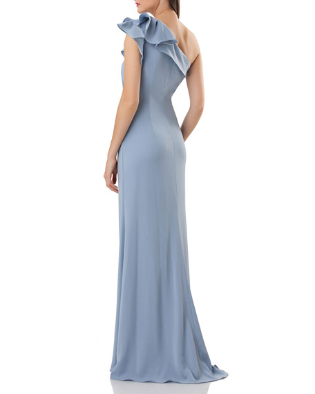 Robe Longue Cascade Carmen Marc Valvo Infusion - Taille 10, Couleur Ivoire, Style Soirée Formel