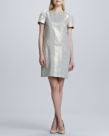 Magaschoni Metallic Sheath Linen Dress