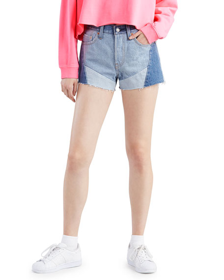 501 Patchwork Denim Shorts | Neiman Marcus