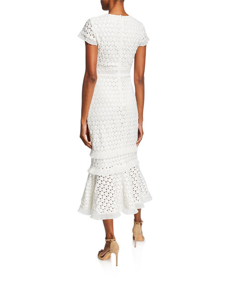 Short-Sleeve Midi Lace Flounce Dress 