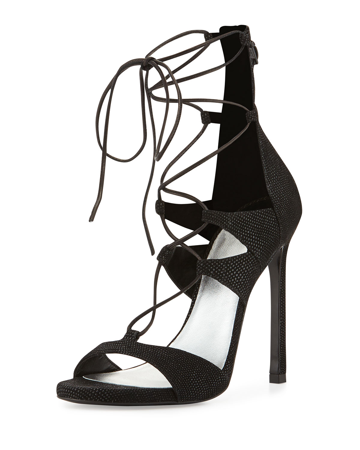 Stuart Weitzman LegWrap Lace-Up Sandal, Black | Neiman Marcus
