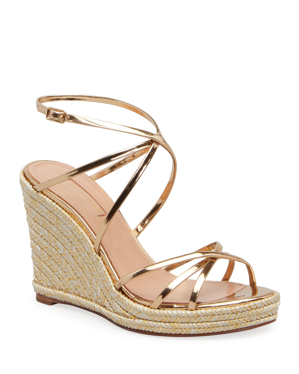 Aquazzura Gin Metallic Leather Wedge Sandals | Neiman Marcus
