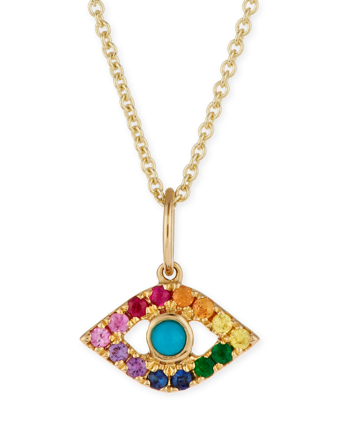 Sydney Evan 14k Small Rainbow Sapphire Evil Eye Pendant