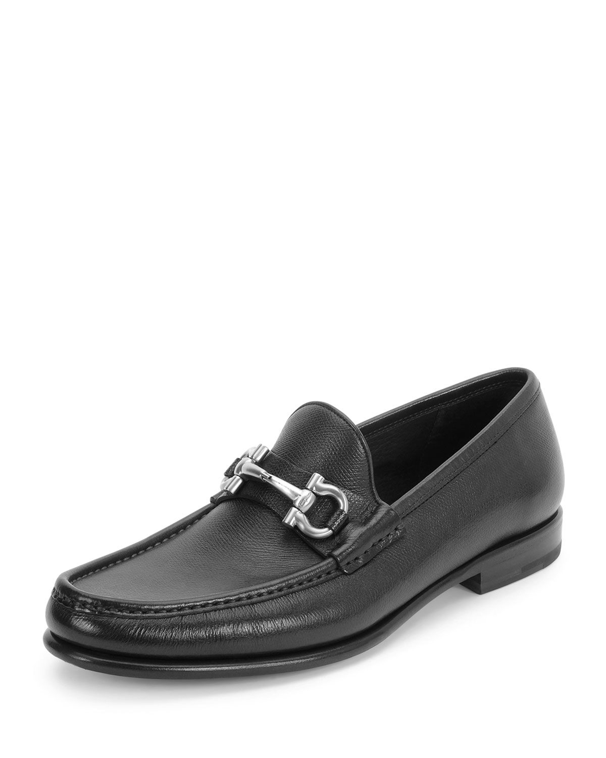 Textured Calfskin Gancini Loafer, Black 