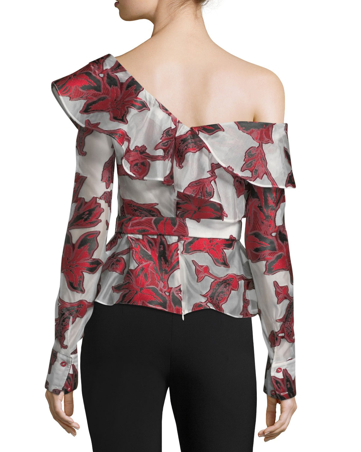 SelfPortrait OneShoulder Floral Fil Coupe Top