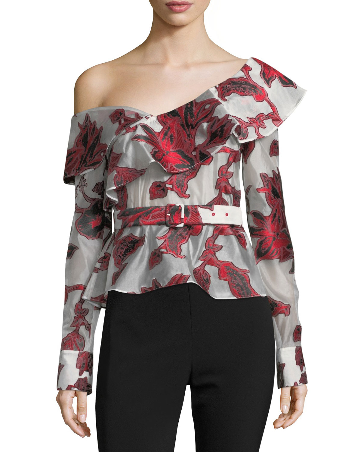 SelfPortrait OneShoulder Floral Fil Coupe Top