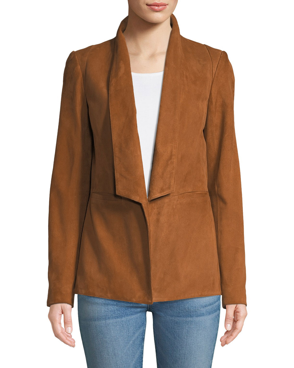 Veronica Beard Marten Open-Front Suede 