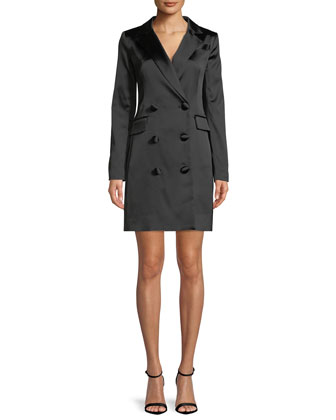 Milly Double-Breasted Satin Blazer Mini 