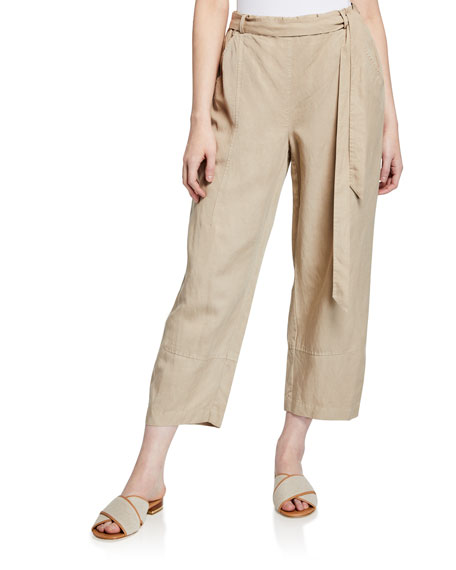Linen Tie-Waist Lantern Pants 
