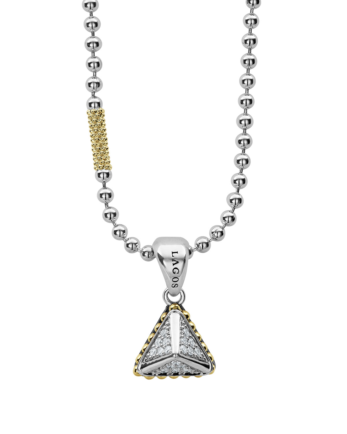 Lagos KSL Lux Diamond Silver & 18k Gold Pyramid Pendant Necklace